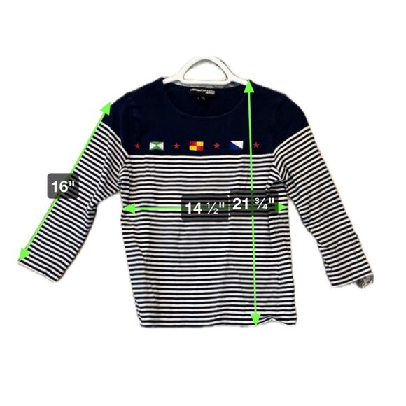 Norton McNaughton Striped 3/4 Sleeve Top Navy White Nautical Flags Top Sz SP - Picture 6 of 7